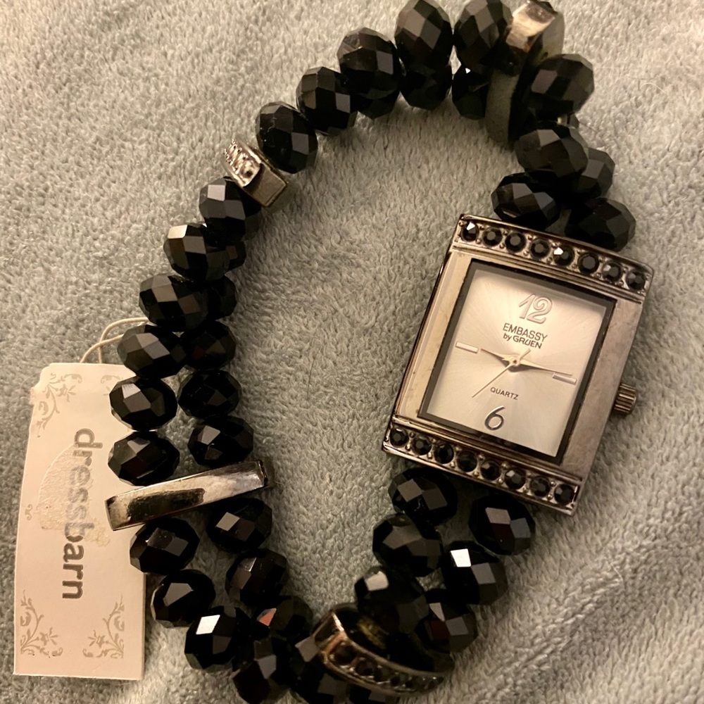 Dressbarn black stretchy beaded dress watch.